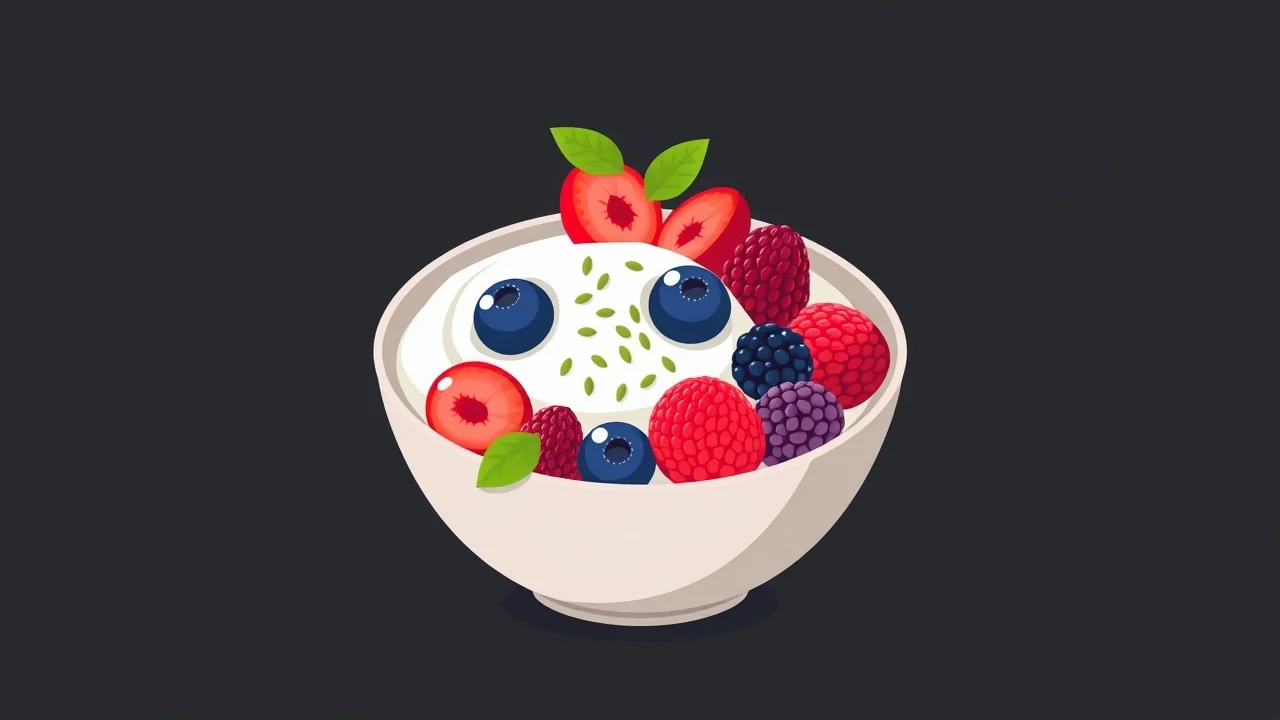 Non-fat Greek Yogurt with Mixed Berries and Hemp Seeds