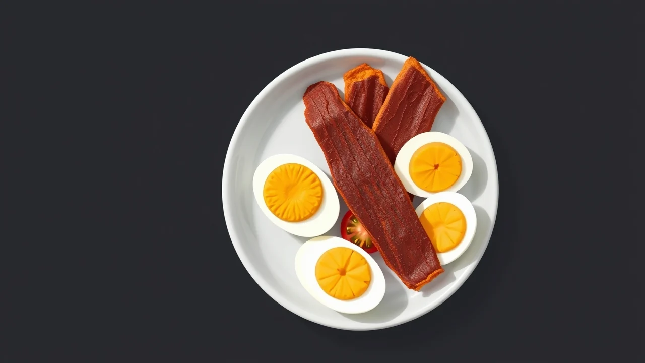 Turkey Jerky and Hard Boiled Egg Snack Plate
